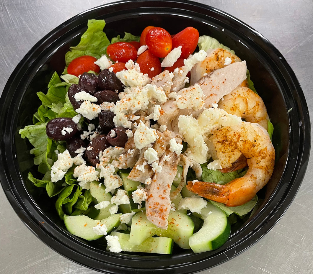 Grilled Shrimp and Chicken Greek Salad